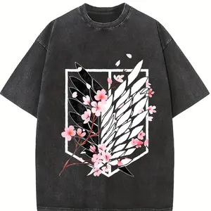 valentine shirts Eren AOT Shirt, Wings of Freedom Washed Tee, Vintage Oversized Graphic, Anime Merch 2025, Soft Menswear Top Casual Fit