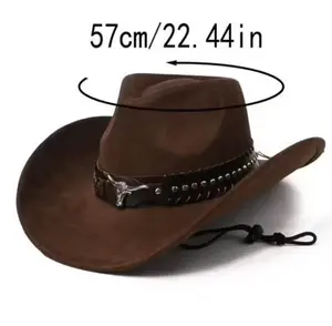 Western Cowboy Hats for Men And Women,suede with Metal Studs And Bull Pattern, Lightweight Unisex Festival Occasion Hat, Woven Inelastic Polyester with Decorative Accessories, No Feather, Non-Washable