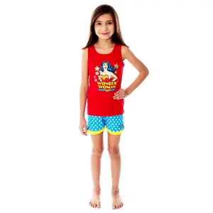 DC Comics Girls Wonder Woman Pajamas Tank Top And Shorts 2 Piece Superhero Pajama Set For Girls