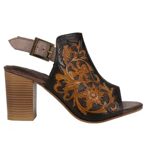 ROPER Womens Mika Floral Embossed Block  Casual Sandals Casual Mid Heel 2-3" - Brown