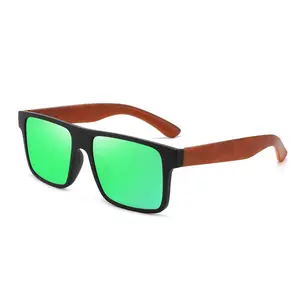 2026 retro large frame polarized wood foot sunglasses fashion color film glasses UV protection sunglasses