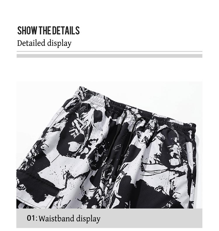 Artistic ink printing casual pants men's loose hanging high street pants black and white graffiti trend straight pants