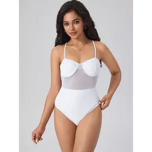 Cider Shaping Solid Mesh Patchy One Piece Swimsuit