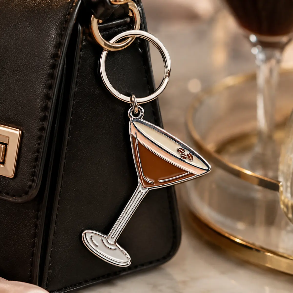 Espresso Martini Keychain Bag Charm | Cute Cocktail Keychain for Women | Funny Coffee Lover Gift | Purse Charm Accessories
