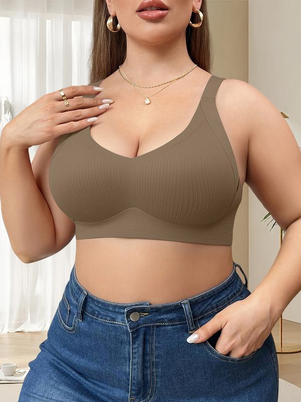Women's Seamless Bra Set of 6, Wide Shoulder Straps, Medium Support, Plain Pattern, Sizes 1xl-4xl, Casual Daily Wear