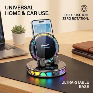 Car Gadgets Electric Magnetic Wireless Charging Phone Mount, RGB Ambient Light Phone Holder, Ultra Stable Vacuum Suction Bracket for Vehicle Use