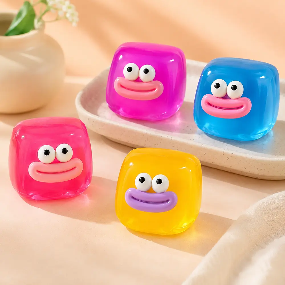 Funny Jelly Cube Squishy Toy – Cute Face Squeeze Fidget Toy, Soft Sensory Stress Relief Gift for Kids & Adults
