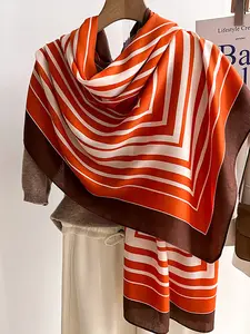 Autumn Winter Striped Print Long Scarf, Warm Neck Protection Multifunctional Shawl, Stylish Versatile Wrap for Women, Textured Blanket Scarf