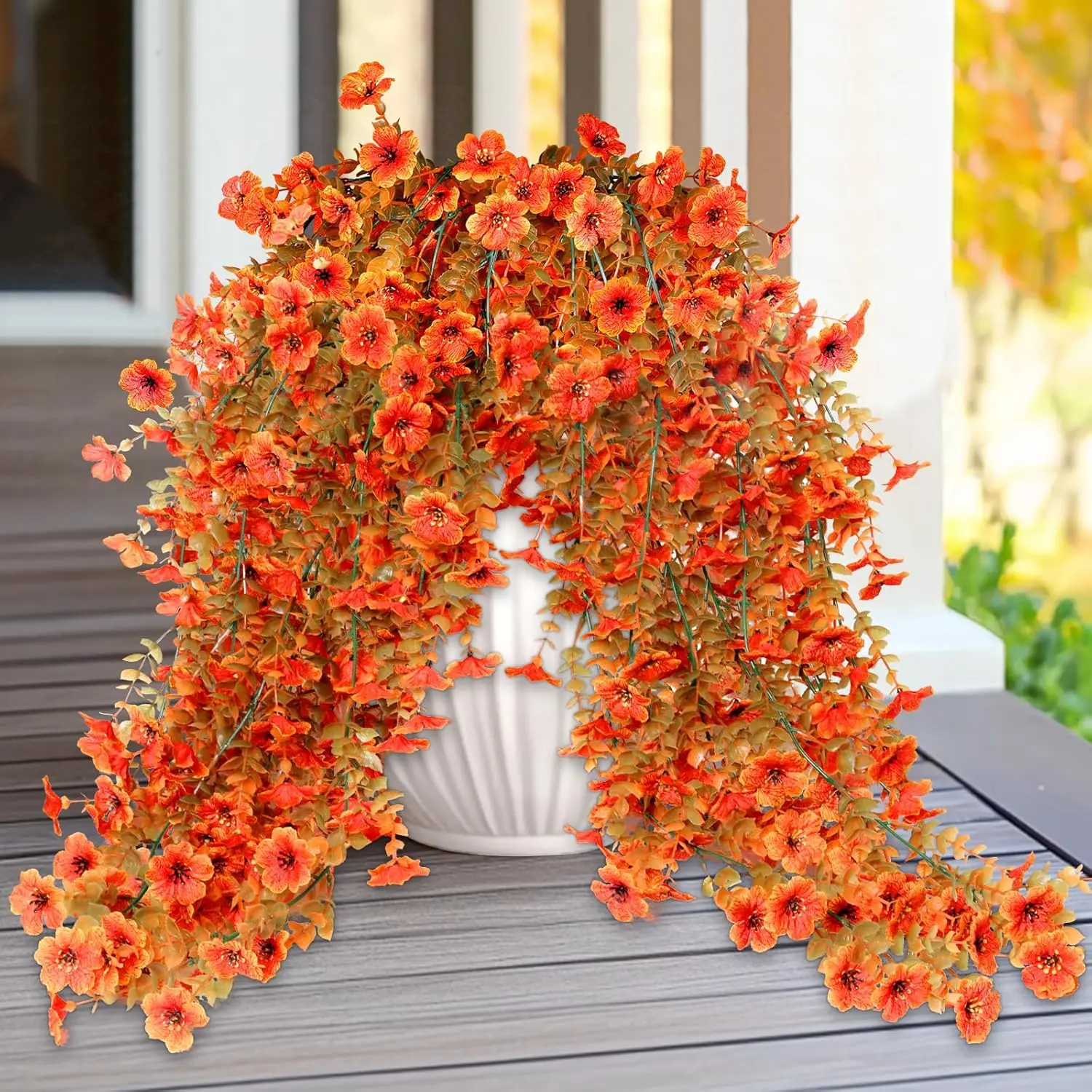 Fall Decor - 4 Pcs Artificial Hanging Fall Flowers, UV Resistant Realistic Fake Mums, Thanksgiving Decoration for Outdoor Indoor Porch Patio Planters Window Boxes Garden Home