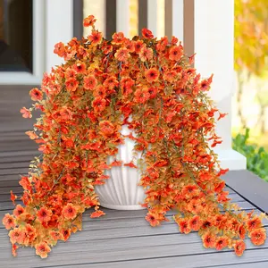 Fall Decor - 4 Pcs Artificial Hanging Fall Flowers, UV Resistant Realistic Fake Mums, Thanksgiving Decoration for Outdoor Indoor Porch Patio Planters Window Boxes Garden Home