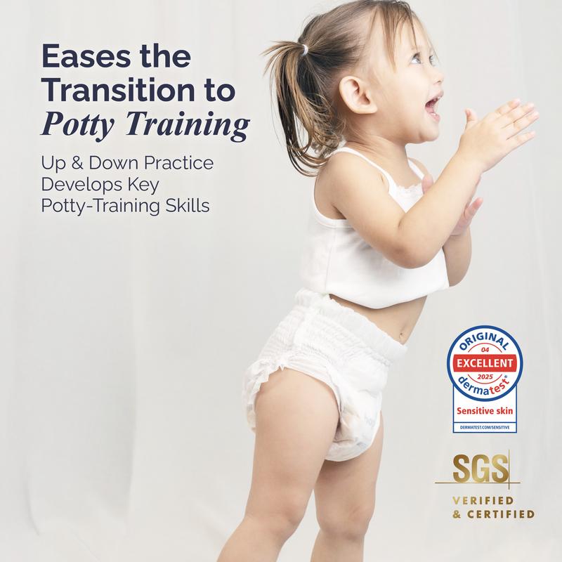 Hoppi 360° Waistband Potty Training Pants | Size 5 Pull Up Diapers (27-38 lbs) | Ultra Soft Hypoallergenic for Sensitive Skin | Absorbent Overnight Leak Protection, 32 Count