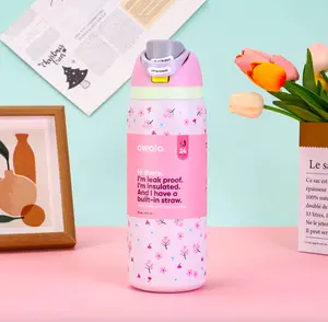 Owala Pink Kitty Modern Vacuum Stainless Steel Thermos Cup with Straw Large Capacity 6-12 Hours Insulation Durable Lightweight for School Travel Gym Outdoor Activities Water Bottle