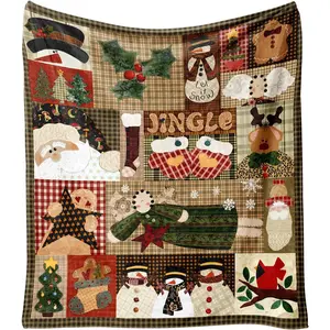Christmas Throw Blanket for Couch 60x50,Plaid Winter Holiday Festival Cute Xmas Snowman Santa Gingerbread Blankets for Woman,Soft Flannel Fleece Blankets for Home Living Room Bed Chair Decor
