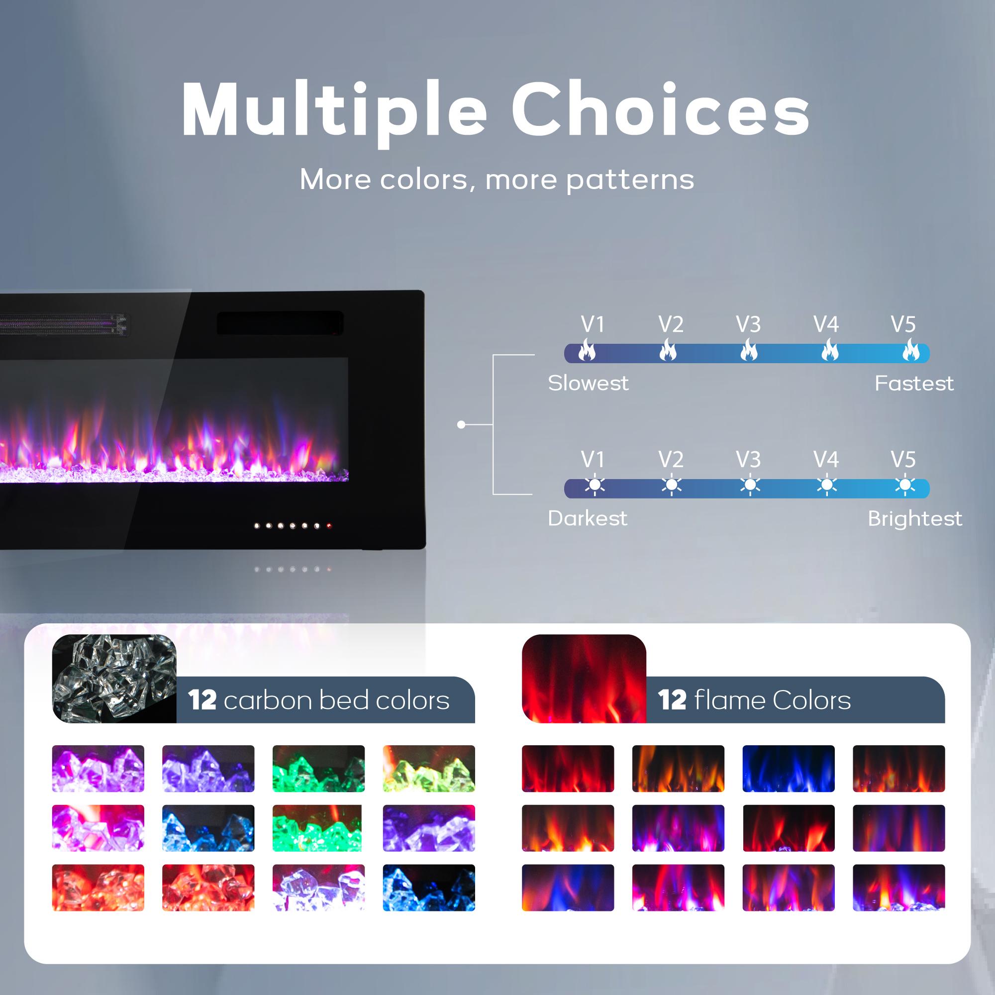 PHI VILLA 72" Electric Fireplace Wall Mounted & Recessed 750/1500W with Remote Control, 1-8 Hour Timer Function, Ultra-Thin Design Fan Hot Home Appliance Heater Flame Household Heating Fall Deals For You