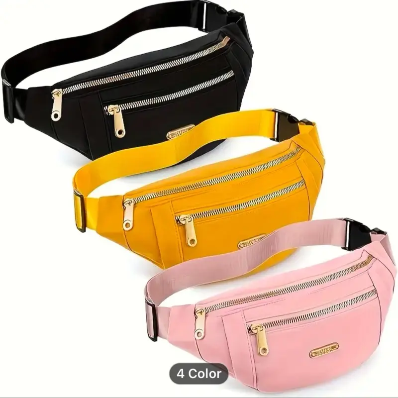 Oxford Cloth Fanny Pack - 1pc Zippered Travel Bag with Adjustable Strap, Available in Black, Bright Pink, Emerald Green, Ginger Yellow, Royal Blue