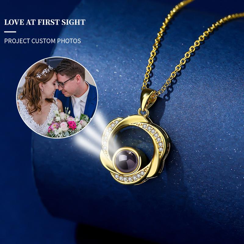 Women's Romantic Heart Crystal Diamond Projection Necklace - Pure Silver/Copper, Nano-Scale Micro-Engraved Pendant, 100 Languages Default (I Love You), Custom Content (Contact Us), Never-Fade Jewelry Gift