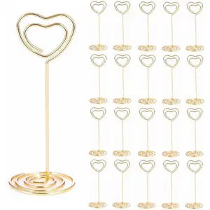 20PCS 3.35 Inch Heart Shaped Gold Table Number Stands Place Card Holders for Wedding Centerpieces Birthday Party Photo Picture Frame Display