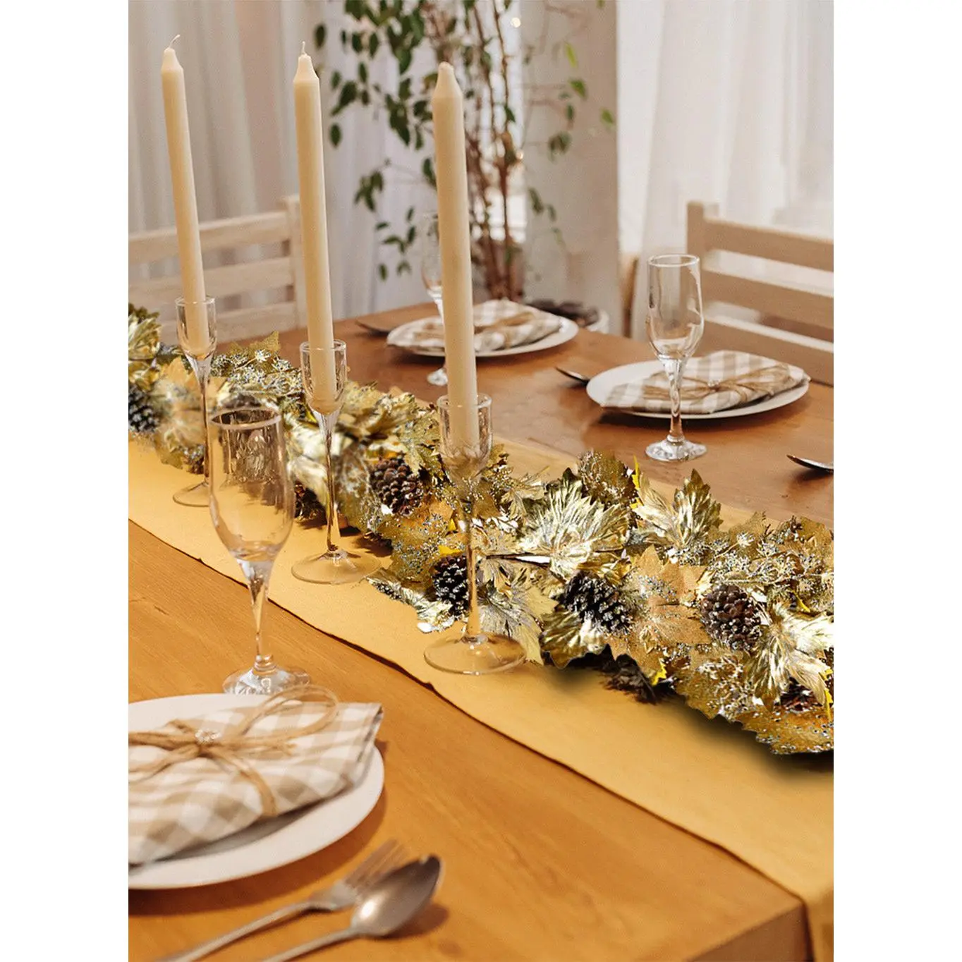 Artificial Gold Maple Leaf Garland with Pinecones, 72" Long