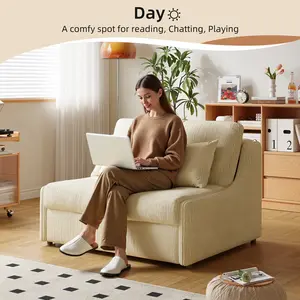 Queen Size Convertible Sleeper Sofa Bed, Cloud Sofa Pull-Out Futon Loveseat, Full Love Seat Hide a Bed Couches Fold Out RV Couch Sectional Sofa for Living Room (Beige,）