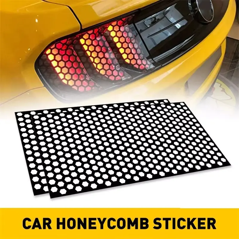 Car Honeycomb Sticker 2 Pcs Black Paper Tail Light Protector Decal 48x30cm DIY Auto Rear Lamp Decoration Wrap Film for All Models