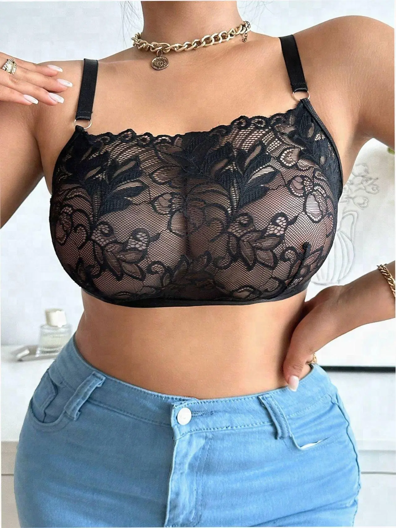 MEAUS Plus Size Bralette Floral Lace Wireless Sexy Lingerie Intimates