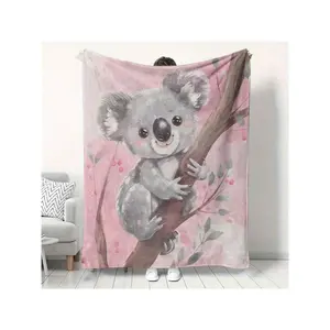 Koala Print Flannel Throw Blanket, Soft, Cozy, All-Season Multipurpose Knitted Throw, With Digital Printing, Home, Outdoor Picnic, Camping, Car Travel, Sofa, Bedroom Decor, Friends And Family