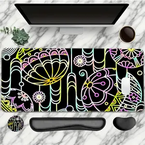 Colorful Floral Pattern Mouse Pad With Wrist Rest Set 4PC Colorful Large Gaming Mouse Pads Space Style Mouse Pad For Desk XXL Non-Slip Rubber Base Desk Pad Keyboard Mat For Office Home Desktop Protector Decor Mousepad Desk Mat Mousepads