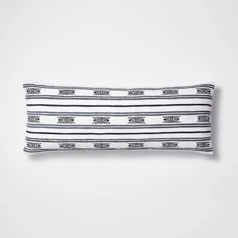 Oversized Oblong Woven Stripe Decorative Throw Pillow Ivory/Slate Blue -