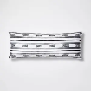 Oversized Oblong Woven Stripe Decorative Throw Pillow Ivory/Slate Blue -