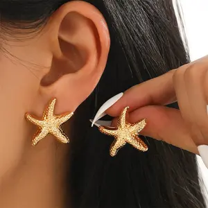 Cool Tone Starfish Statement Earrings |   Fashionable Exaggerated Earrings for Women Matching Heart Charm Bracelets