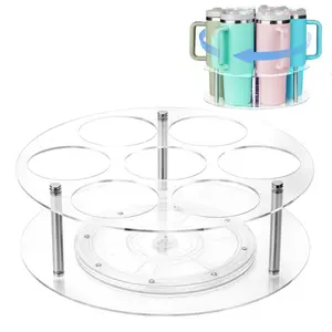 1PC Kitchen Rotating Utensil OrganizerAcrylic Cup Rack with Handle Slots for Glasses Mugs Storage 360 Degree Swivel Countertop Organizer Kitchen Gadgets Gift Acrylic Storage Holder