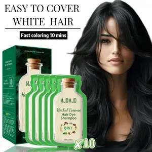 MJDMJD NEW 9 in 1 Black Hair Dye Shampoo,Semi-Permanent 100% Gray Coverage with Herbal Ingredients,Root Touch-up,Ammonia-Free Formula,Unisex,Travel-Friendly 10.oz x 10 Pouches Plus 2 Complimentary Hair Masks,Valentine'S Day
