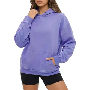 Womens Oversized Acid Wash Hoodie, Heavyweight Vintage Pullover, Fleece Cotton Sweatshirt for Couples, Unisex Streetwear