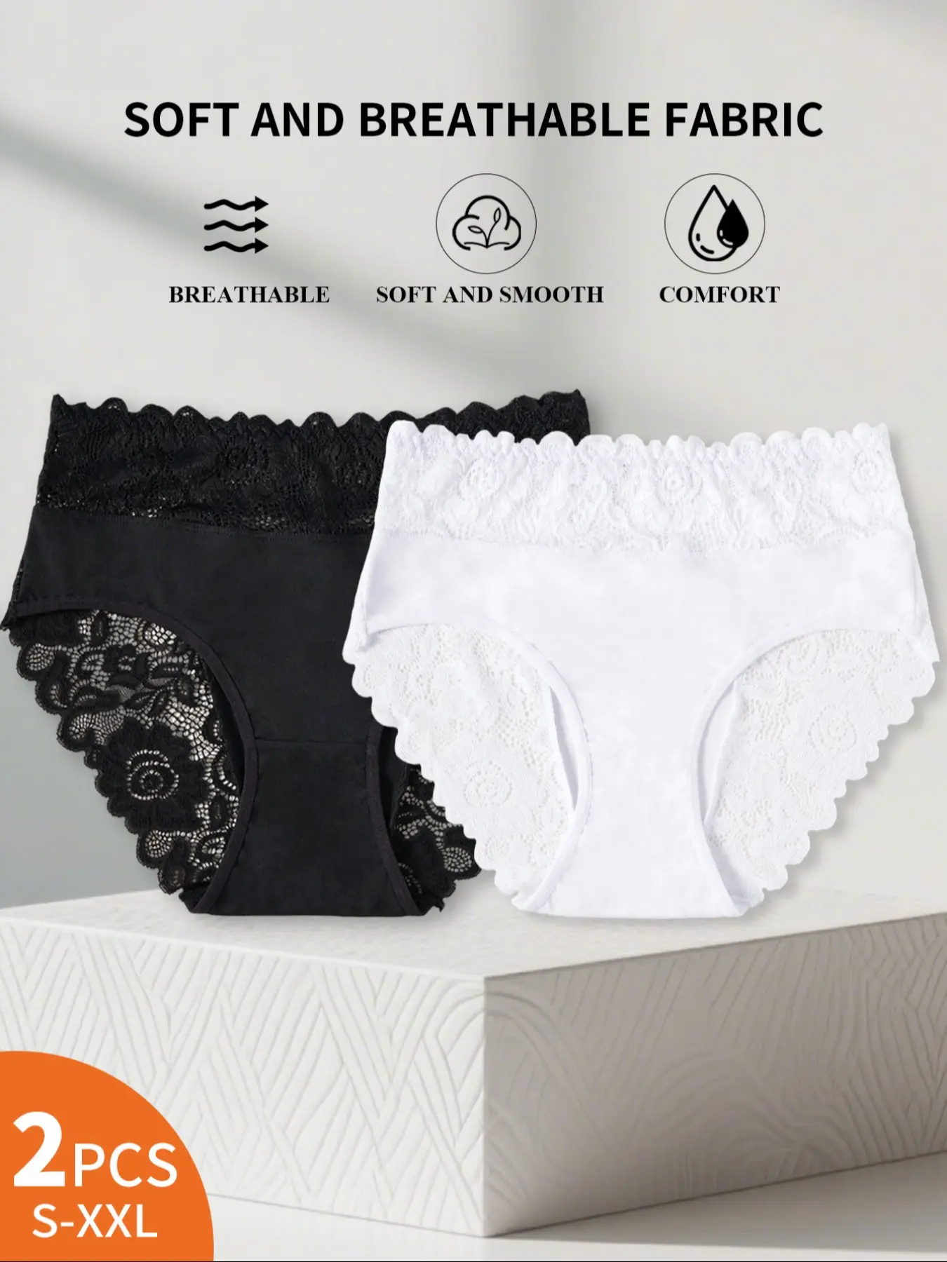 Women's lace black and white panty set, Fashion, Underwear, skin-friendly and invisible design, soft and elastic to prevent rolling, breathable and comfortable, Fit for everyday wear, best-selling on TikTok Shop, part of 2025 lingerie collection