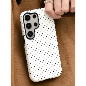 Black Polka Dots Two-In-One Anti-Drop Design For Film Cases Phone Case Suitable For Compatible With Samsung Galaxy S21/22/23/24/25 Ultra/FE+,NOTE20 Ultra, As Well As , Iphone17,16, 15, 14, 13, 12, 11,