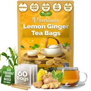 TOG999, Premium Lemon Ginger Tea Bags | 60 Tea Bags | Refreshing Herbal Blend with Bright Citrus & Warming Ginger | Naturally Caffeine-Free | 100% Plant-Based, Sustainably Sourced Herbal Tea