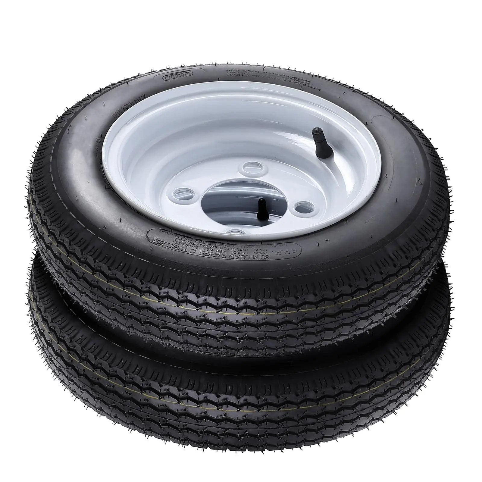 Heavy Duty 2 Pack 5.30-12 Trailer Tires and Wheels - 12'' Rims, 4 Lug on 4'' Bolt Design - Load Range C, 6PR, White Spoke - Fits Utility, Boat, Camper Trailers - Specs: 5.30-12 6PR 4 holes