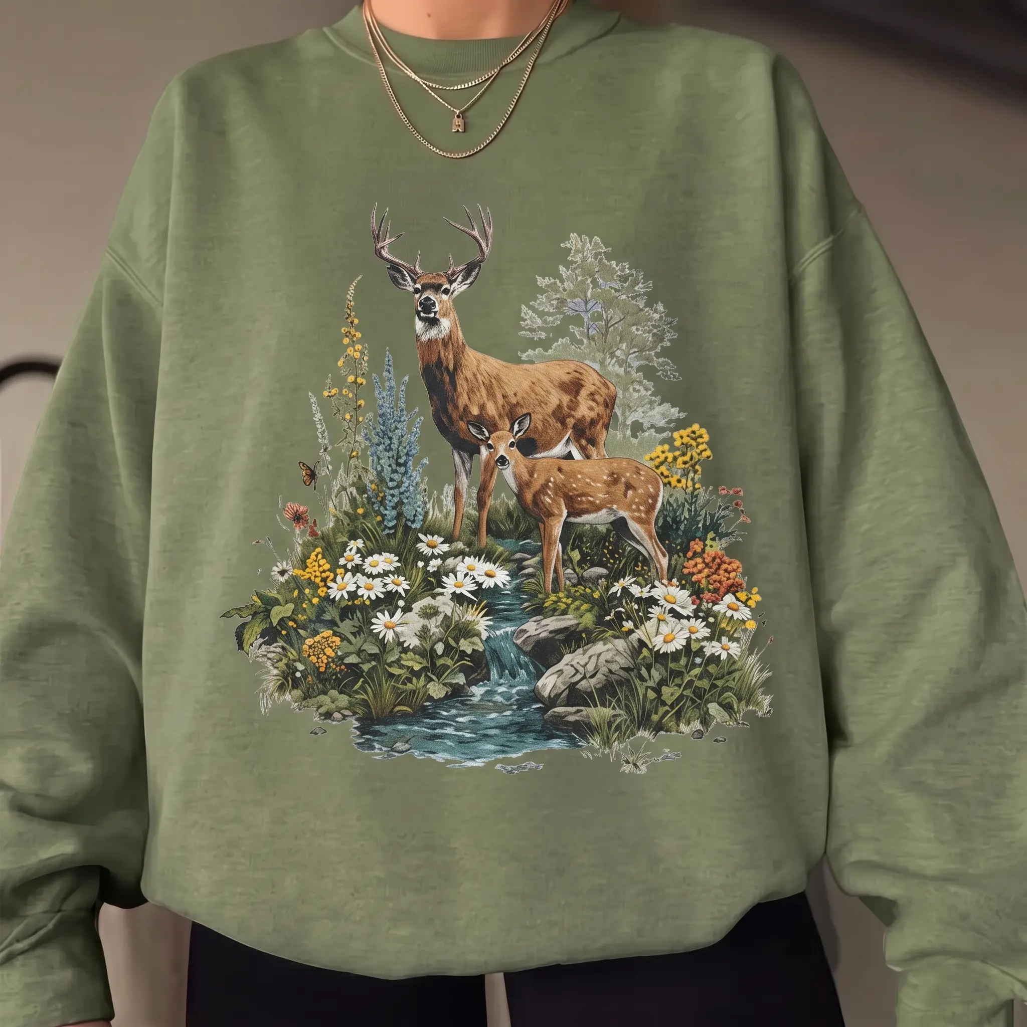 Midwest Sweatshirt, Vintage Buck & Doe Deer Sweater, Hunting Season Gift, Old Money Preppy Sweatshirt, Hunting Lover Crewneck Gift