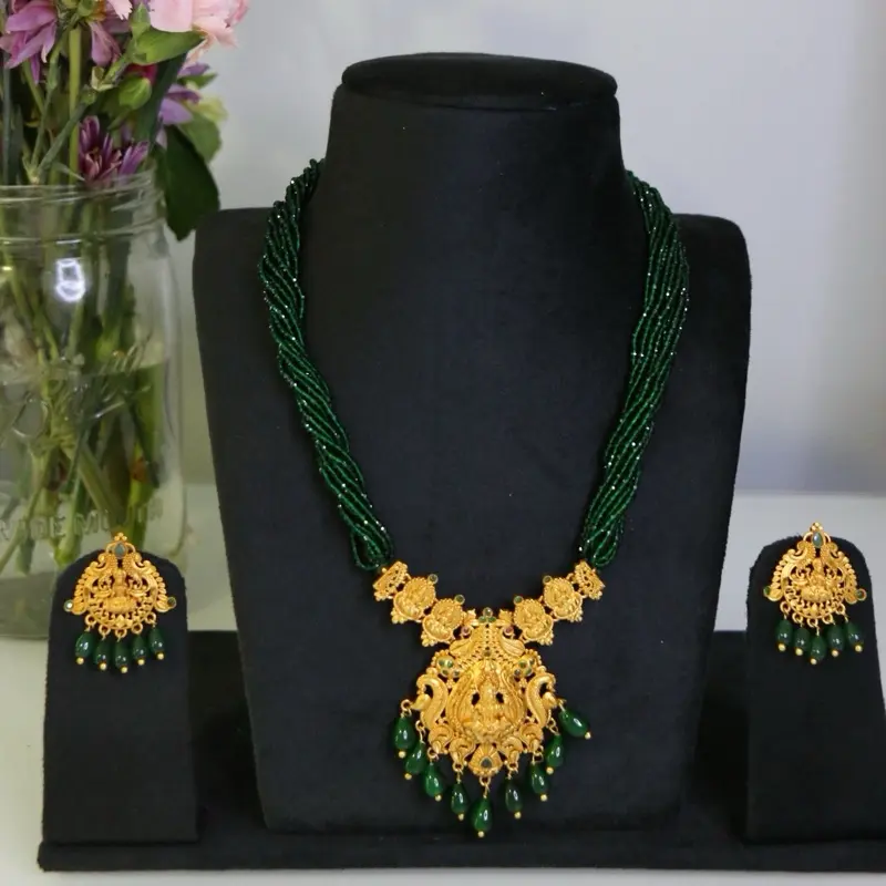 Nepali Temple Design Hydro Short Pote and Earring Set, Traditional Ethnic Jewelry for Cultural Occasions