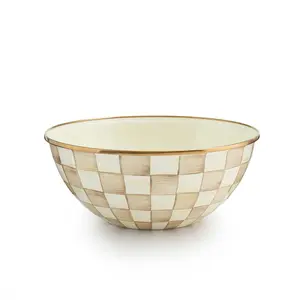 Mocha Check Large Everyday Bowl - Versatile Design for Breakfast, Snacks & More