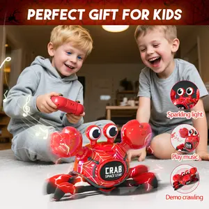 Rechargeable RC Robot Crab Toy for Kids, Remote Control Crab with LED Lights, Music, Fast Crawling Action and 360° Stunt Rotation, Gift for Boys & Girls Ages 3+