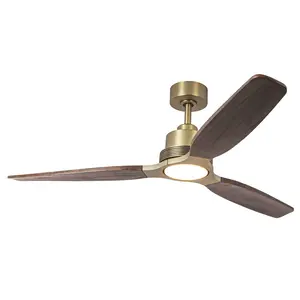 PARROT UNCLE 56" Soft Brass Downrod Mount LED Ceiling Fan with 3 Blades Light for Indoor Use