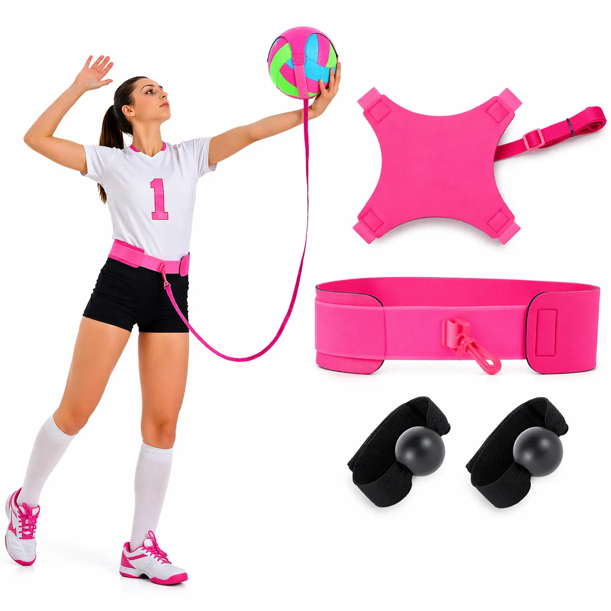 Volleyball Rebounder Trainer Belt Adjustable Waist Belt for Solo Practice Improve Serve Spike Training Indoor Outdoor Equipment boll Sport