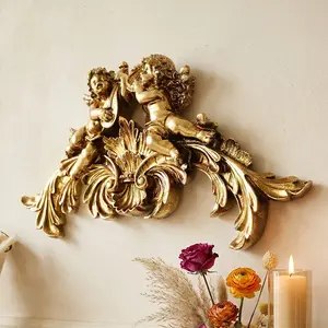 European Vintage Angel Playing Piano Wall Decor, Resin Silver Color Statue, Home Festival Wedding Party Decoration