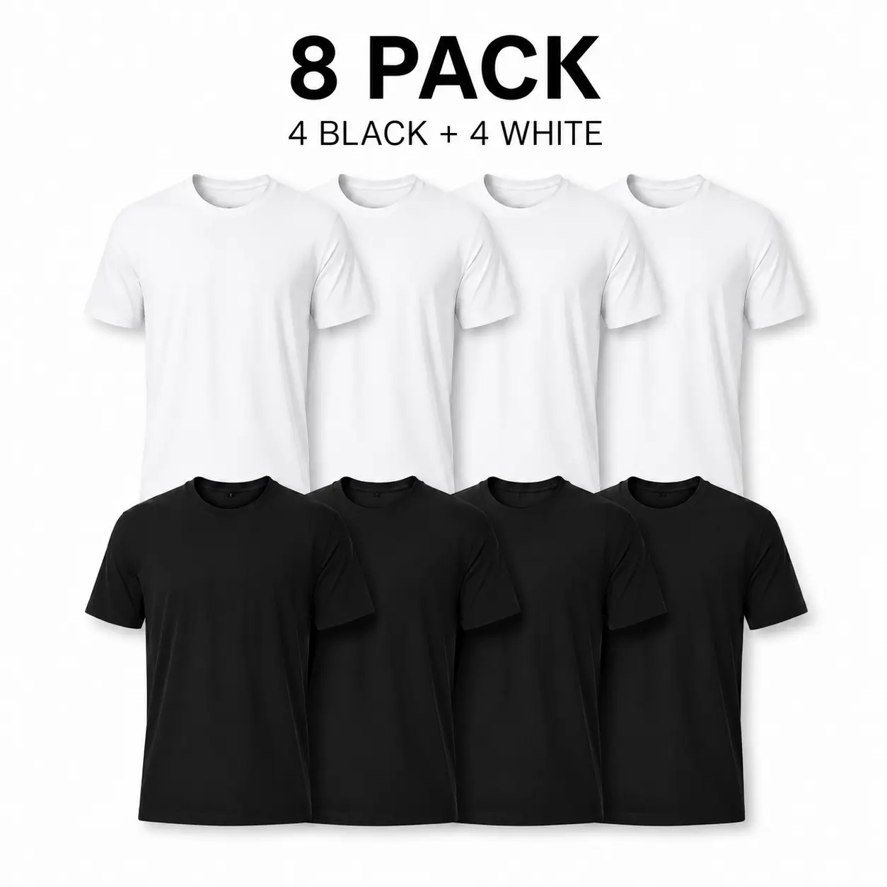 Women’s & Men’s Oversized Basic Cotton T-Shirts, 8-Pack with 4 Black & 4 White, Soft Crew Neck Short Sleeve Tees for Everyday Wear, Capsule Wardrobe, Back-to-School, Campus Outfits and Summer-to-Fall Layering