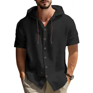 Men's stylish hooded shirt - casual short-sleeved, stretchable polyester fabric, machine washable and dryable, must-have for summer