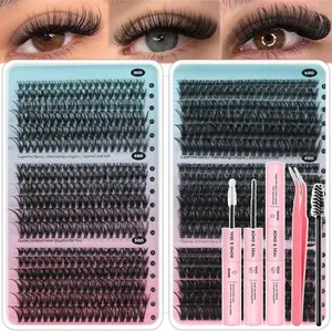 708PCS D-Curl Eyelash Extensions Kit - DIY Wispy Individual Clusters (30D-100D, 10-16mm Mixed Lengths) with Waterproof Bond, Seal, Tweezers, Makeup Products, At-Home Friendly, Eyelashes Extensions