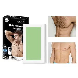 ROZINO Men's Hair Removal Wax Strips - Gentle Cucumber & Sage Repair Wax Paper for Full Body Use, 40 Counts