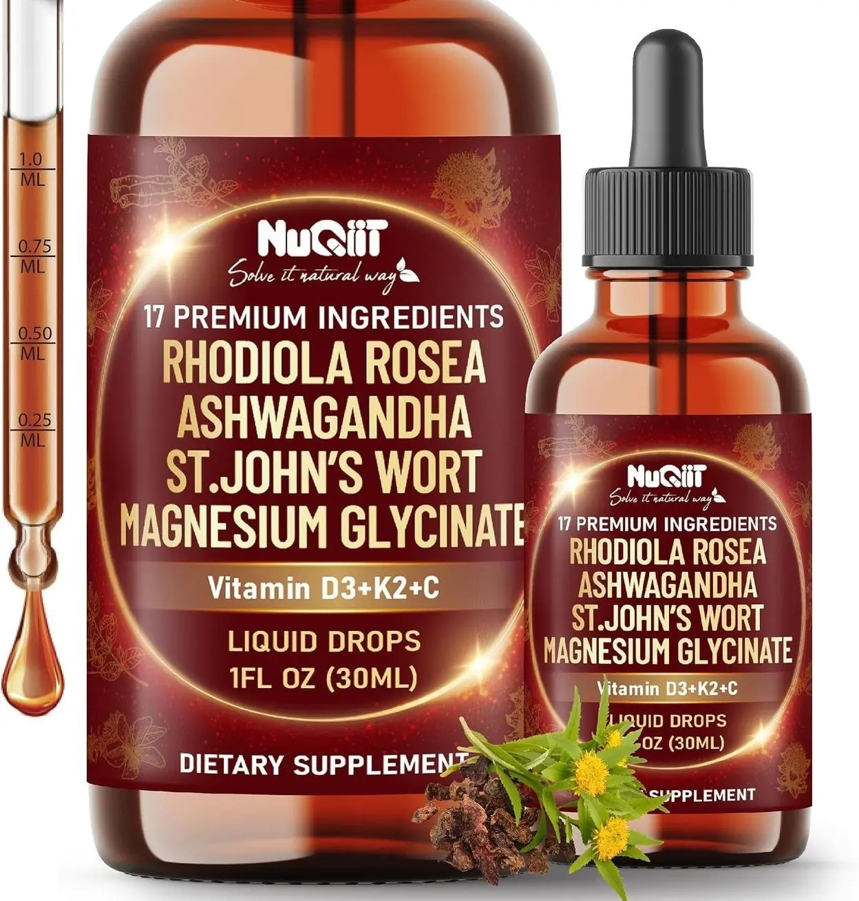 17in1 Rhodiola Rosea Liquid Drops Tincture w/Ashwagandha Magnesium, L-Theanine. Ultra Rhodiola Cortisol Supplement, Rhodiola Root for Mood, Energy - 1 FL Oz - 60 Day Supply