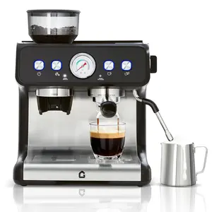 GARVEE 20 Bar Pressure Stainless Steel Espresso Machine with Grinder, 2.8L Removable Water Tank, Milk Frother Steam Wand for Latte/Cappuccino - Adjustable Shot Volume, Professional Home/Office Use